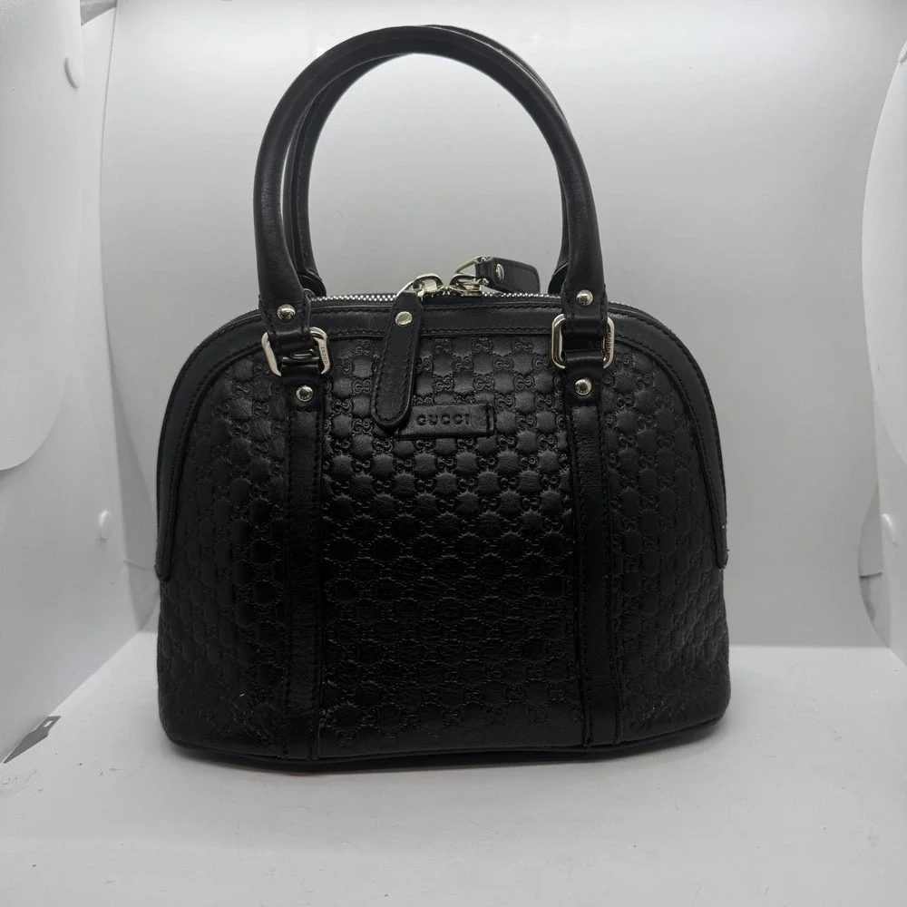 Gucci Microguccissima Mini Dome‎ Satchel Black Leather Crossbody Bag Handbag GG